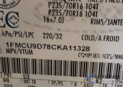 2012 Ford Escape Xlt z USA, uszkodzony, nr VIN 1FMCU9D78CKA11328